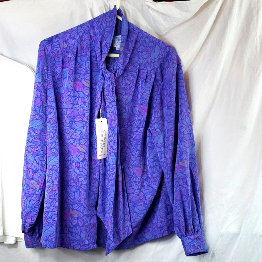Vintage NWT Pendleton Purple Blouse BOW sash tie neck Country Sophisticate XXL